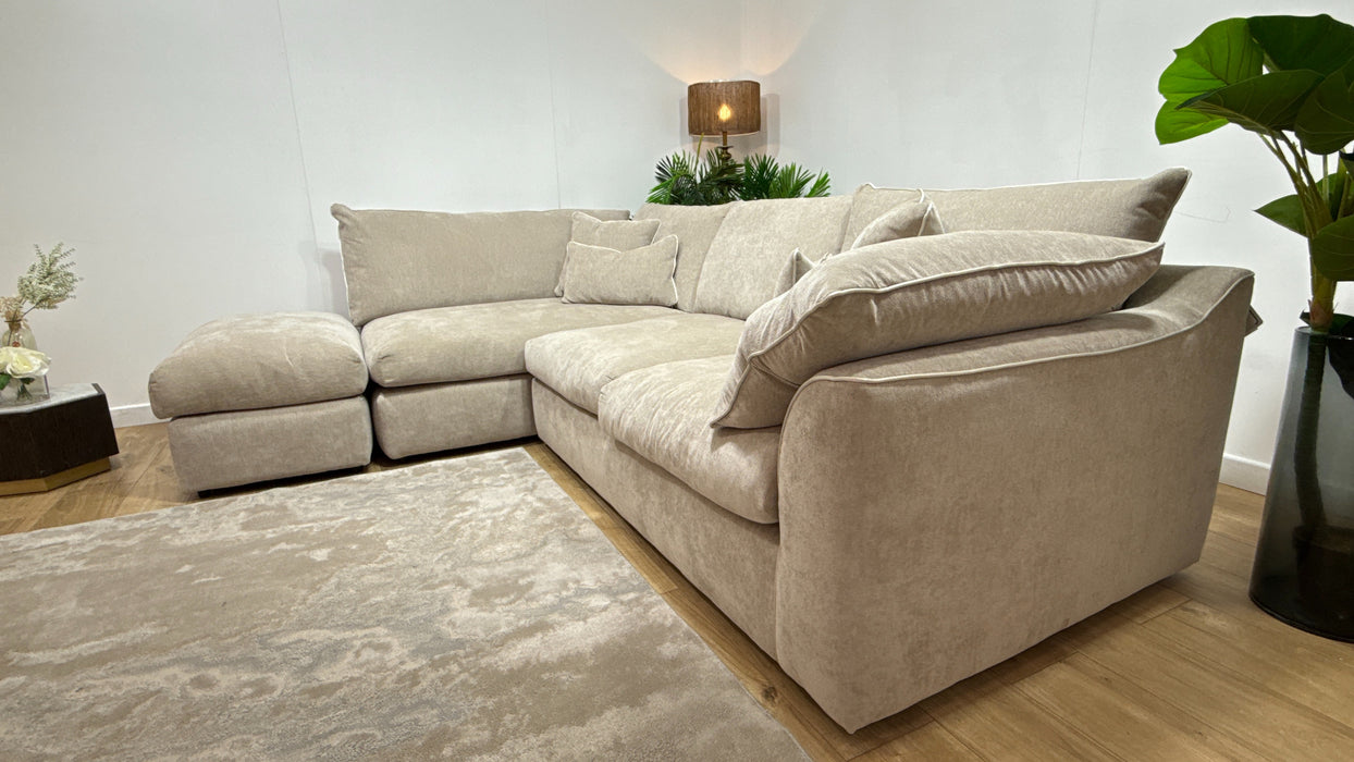 Sofology Georgio Fabric Terminal 1 Corner 3 Feather Flex Seats in Lifestyle Plush Chenille Wicker Mix