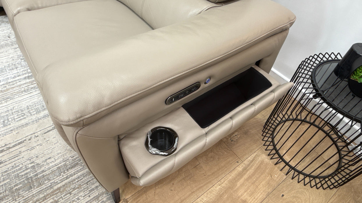Sofology The Fratelli 1.5 Chaise Corner 3 Power Recliner/Headrest in Trusty Embossed Leather Stone