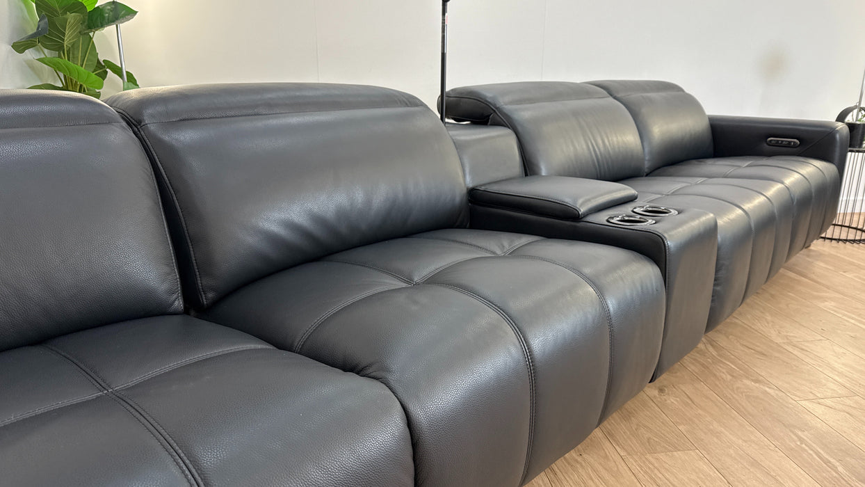 Sofology The Marvella 4 Seat Console Leather Recliner in Trusty Sheen Jet Black