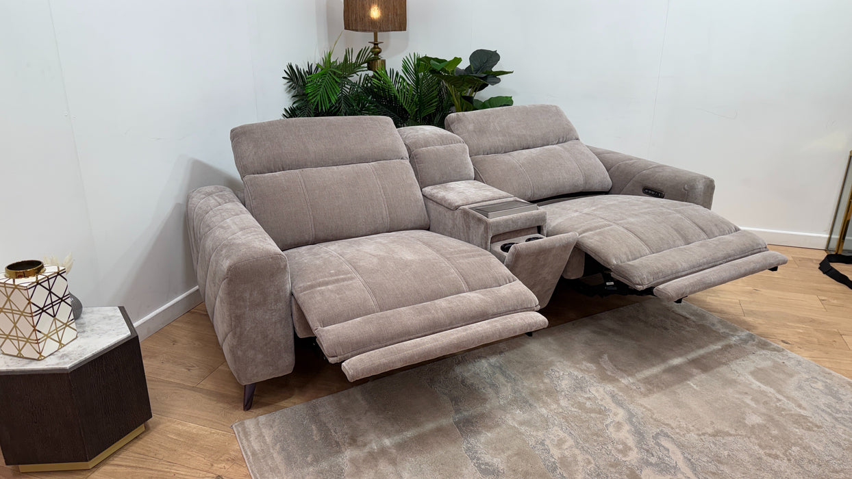 Sofology Allure Fabric 2.5 Seater Screen Console Power Recliner/Headrest Heated Seats Lumbar Speakers in Relaxed Chenille Nutmeg