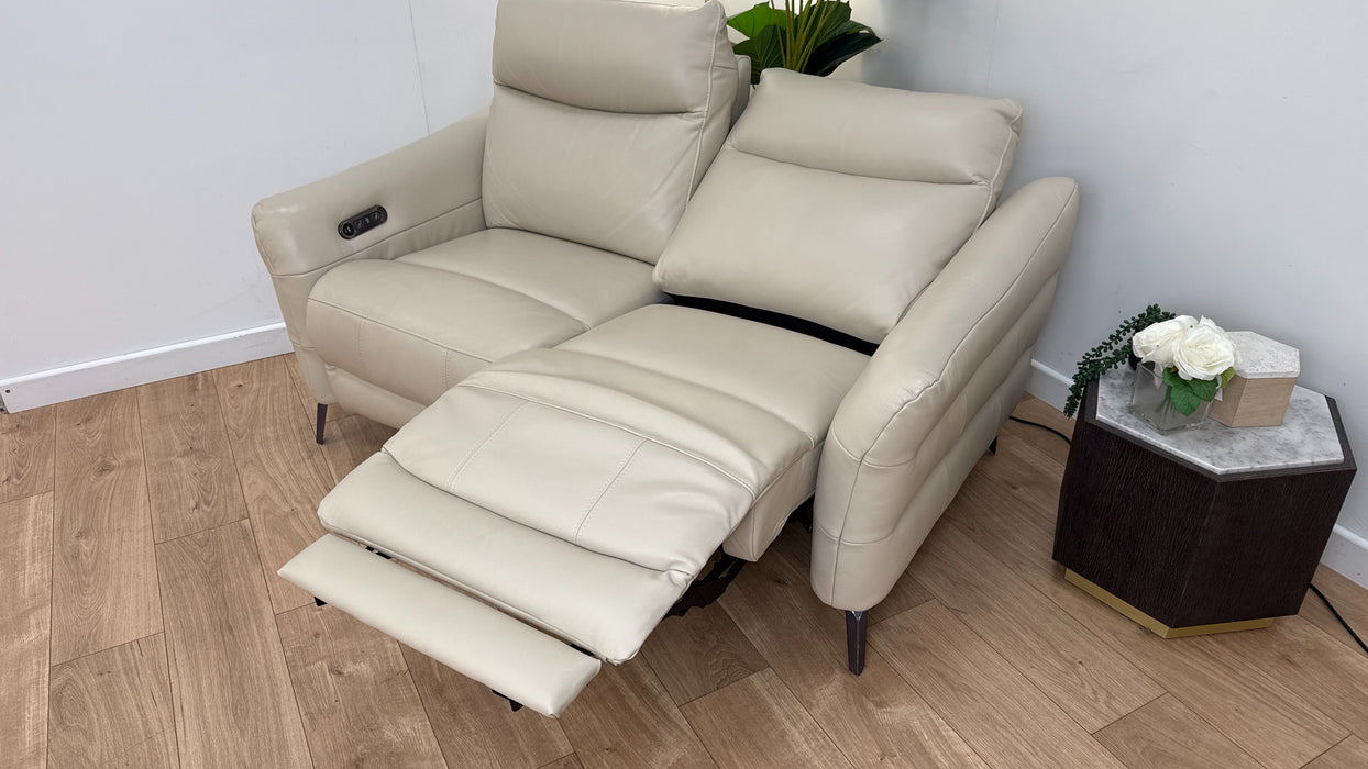 Sofology Renato Leather 2 Seater Power Recliner in Trusty Embossed Bone China