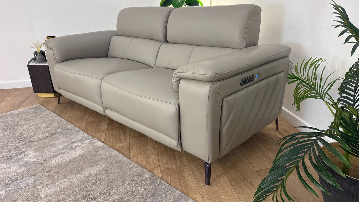 Sofology The Fratelli Leather 2.5 Seater Power Recliner/Headrest in Trusty Embossed Light Grey