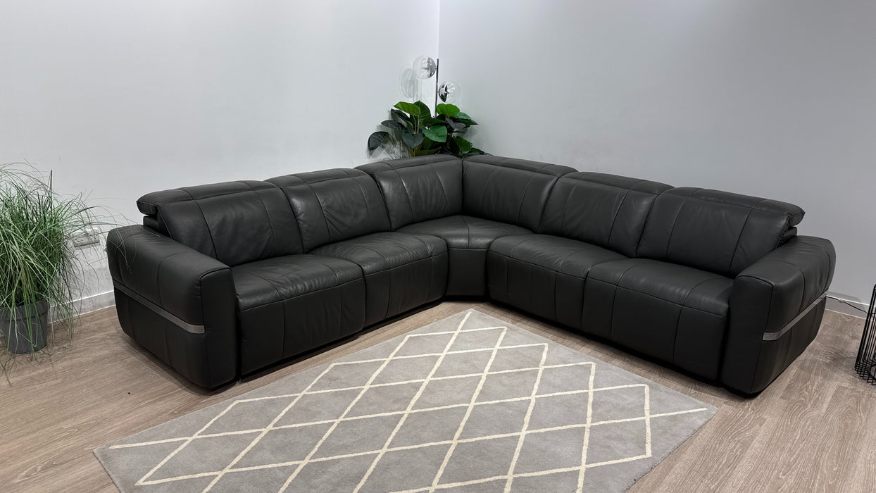 Sofology Lumiere Leather 3 Corner 3 Power Recliner/Headrest in Trusty Embossed Charcoal