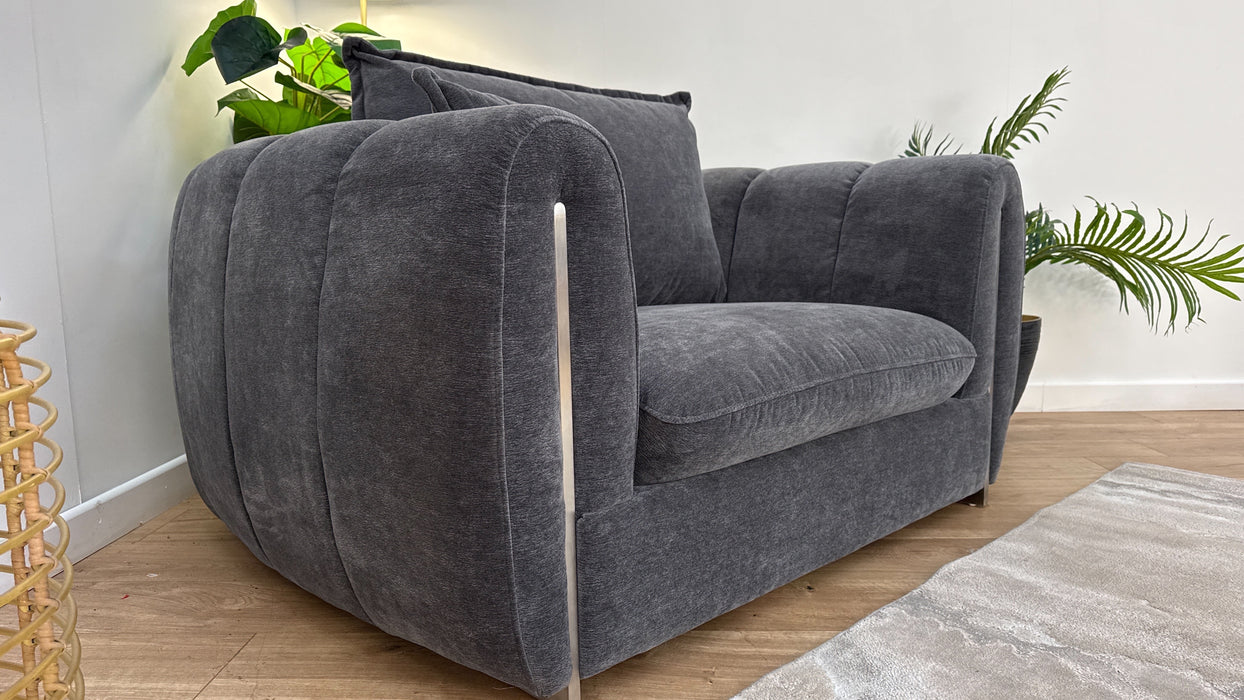 Sofology The Empress Fabric Loveseat Full Back Gun Metal Trim in Textured Chenille Charcoal