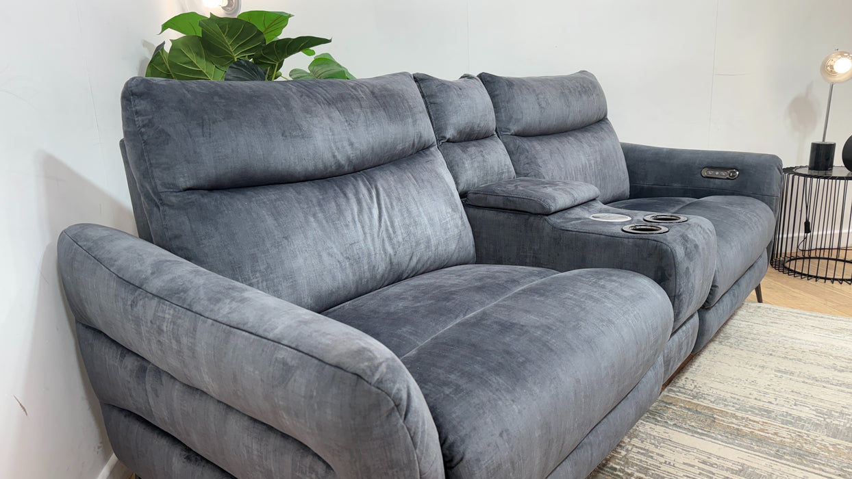 Sofology Renato Fabric 2.5 Seater Console Power Recliner in Heritage Velvet Granite