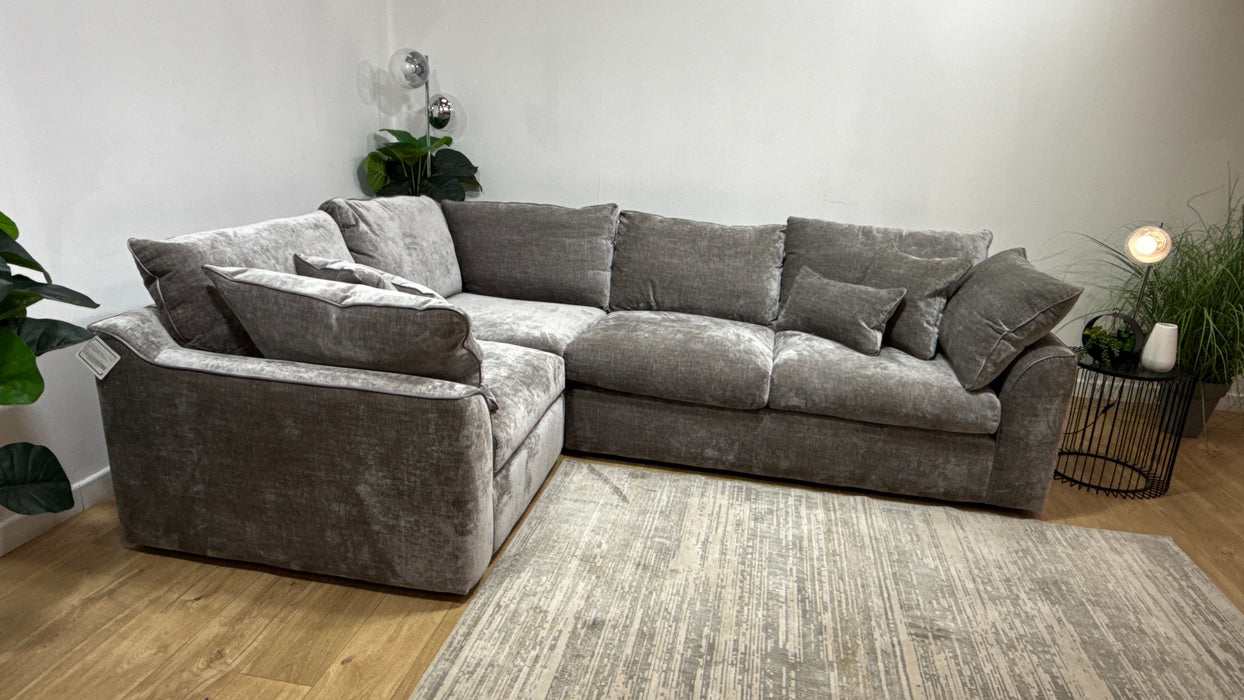 Sofology Georgio Fabric 1 Corner 3 Feather Flex Seats in Luxe Chenille Pewter Mix