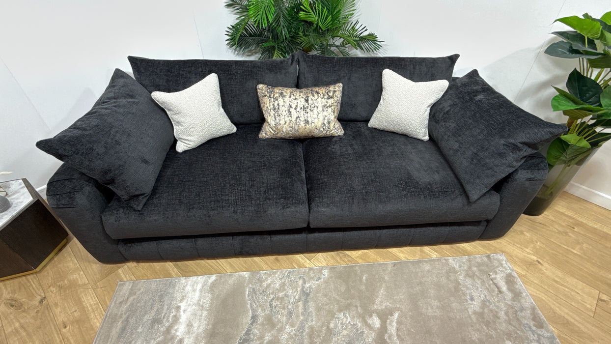 Sofology Westwood Fabric 4 Seater Gold Trim in Teddy Chenille Black Mix