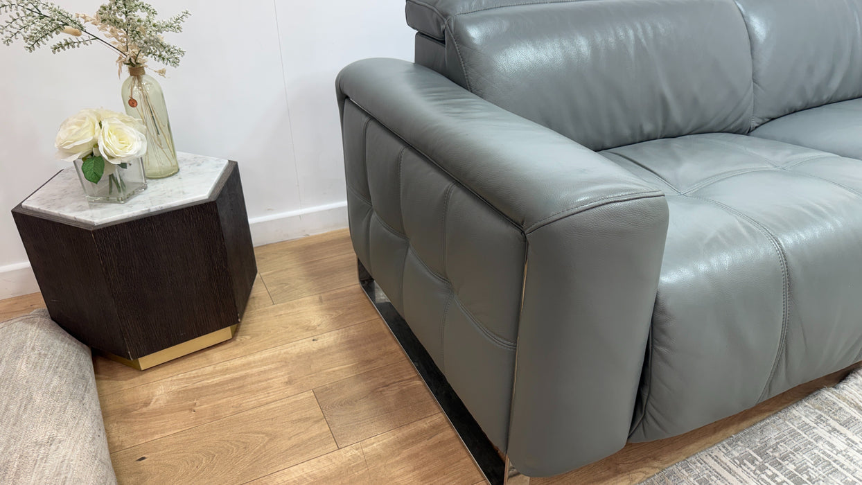 Sofology Marvella Leather 3 Corner 1.5 Power Recliner/Headrest Heated Seat in Trusty Sheen Granite Teal