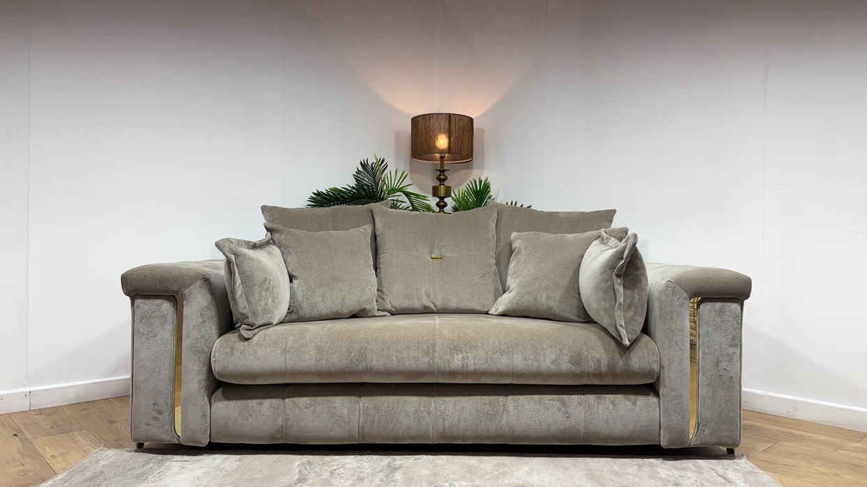 Sofology Oscar Fabric 2 Seater Gold Trim in Fine Textured Chenille Stone