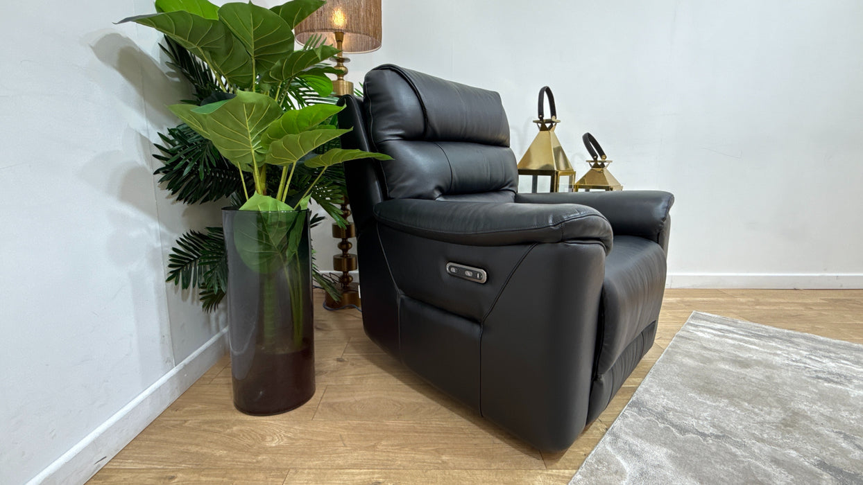 Sofology Cleveland Leather Chair Power Recliner in Trusty Embossed Jet Black