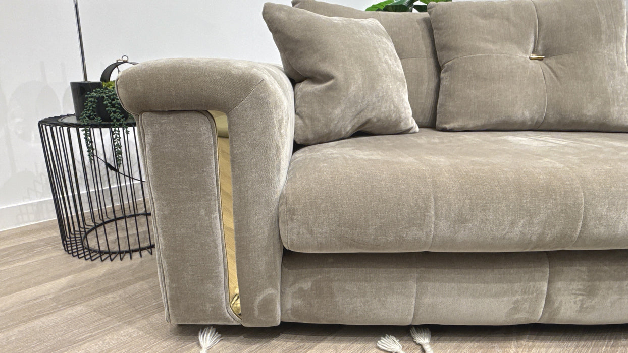 Sofology Oscar Fabric 3 Seater Gold Trim in Fine Textured Chenille Stone