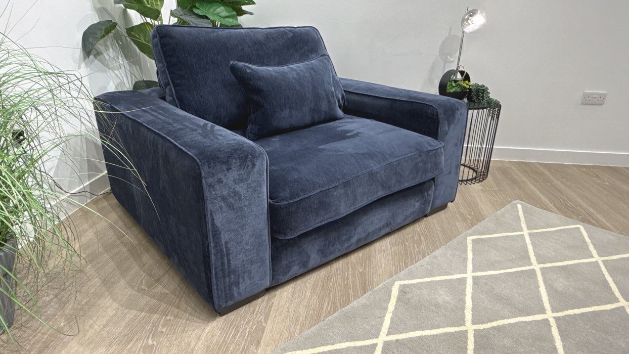Sofology Laurent Fabric Loveseat in Luxury Deep Pile Chenille Denim Mix