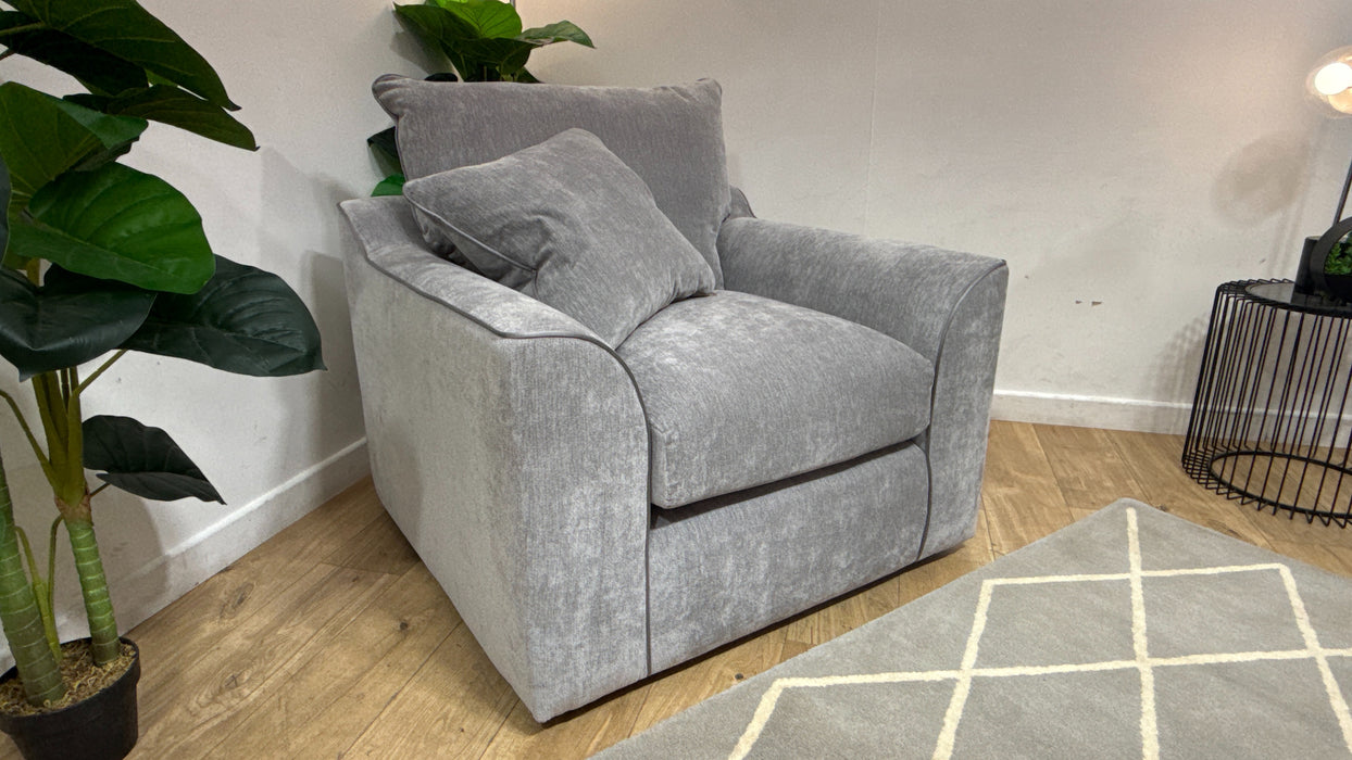 Sofology Georgio Fabric Chair Extra Flex Seat in Lifestyle Plush Chenille Silver Mix