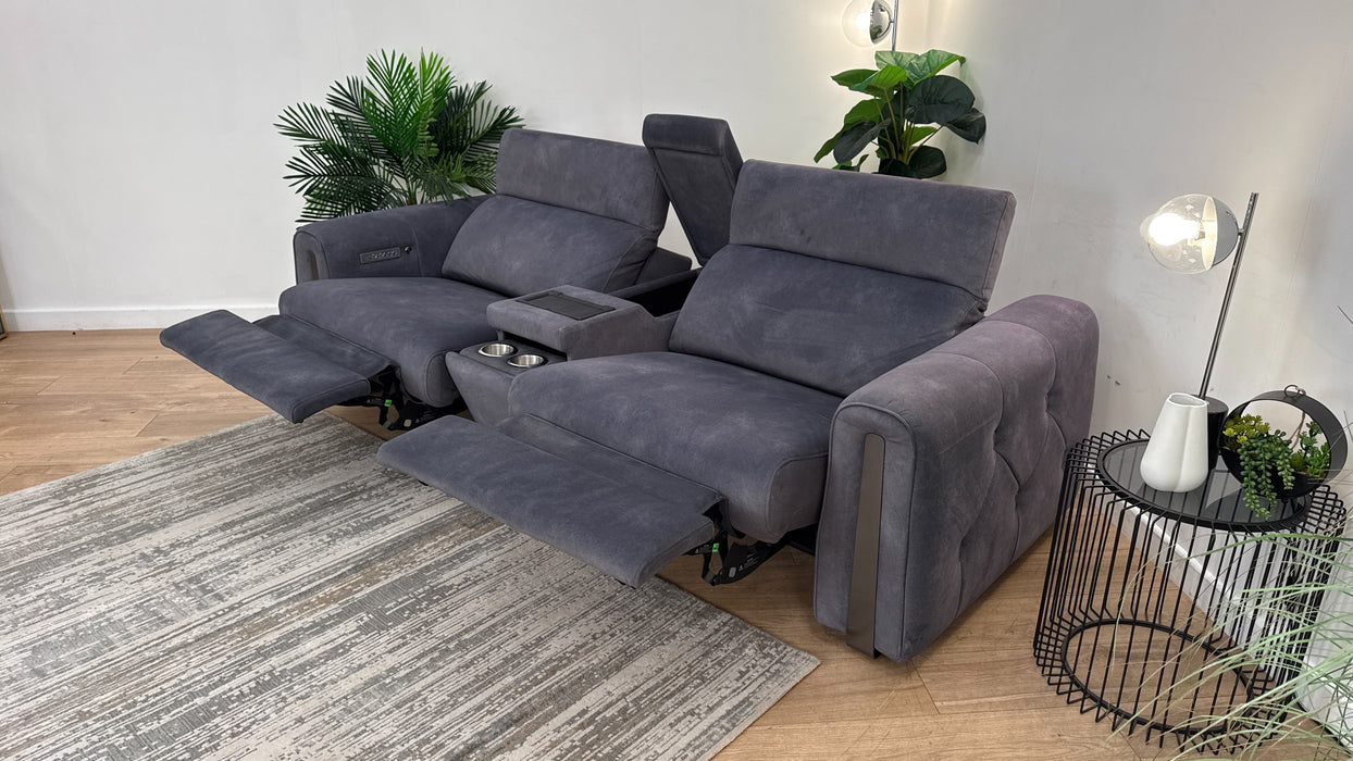 Sofology Kingsbridge Fabric 2.5 Seater Smart Console Power Recliner/Headrest Heated Seat in Lifestyle Flecked Charcoal