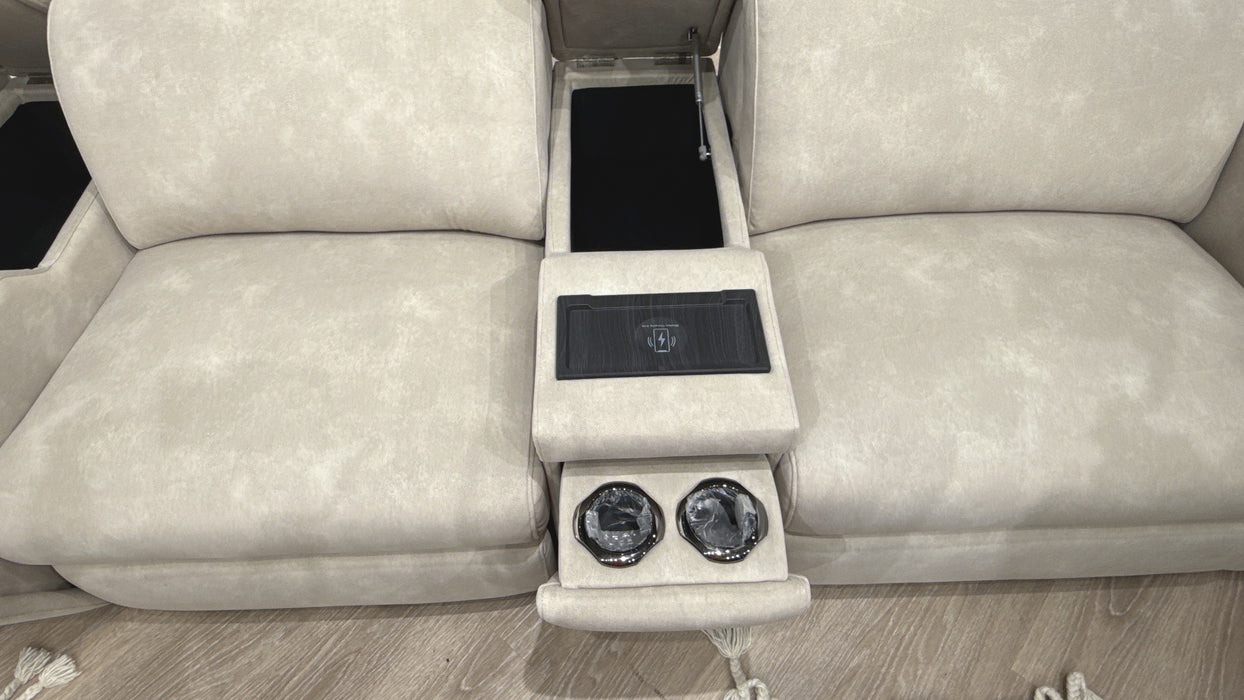 Sofology Kingsbridge 3 Seater Triple Power Recliner Cinema Sofa in Flecked Fabric Ivory