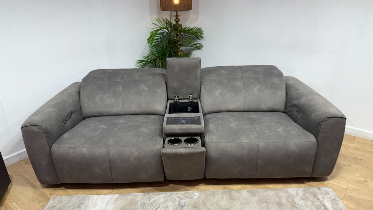 Sofology Riviera Fabric 2.5 Seater Console Power Recliner/Headrest Heated Seats in Mocha