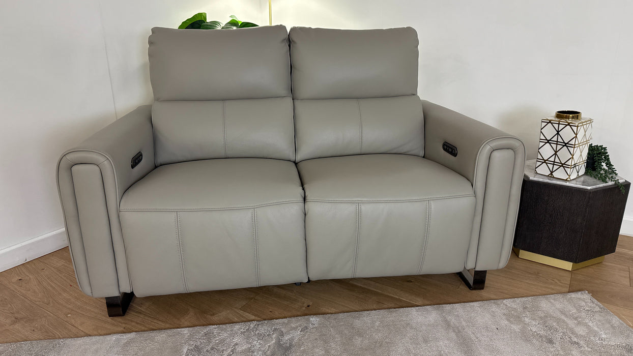 Sofology The Ravello Leather 2 Seater Power Recliner/Headrest in Trusty Embossed Light Grey