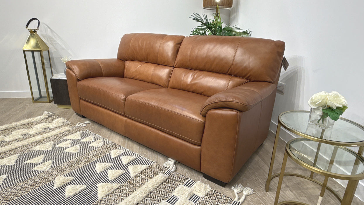Sofology Santina Leather 3 Seater in Relaxed Soft Tan