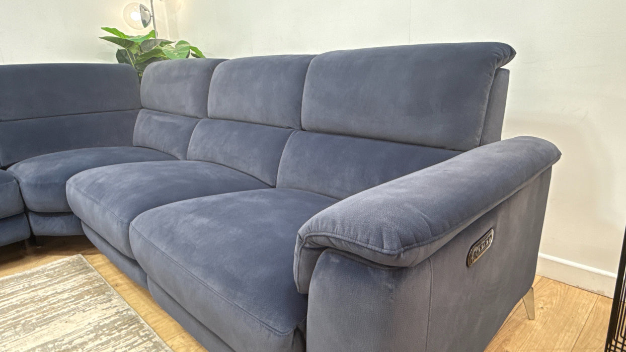Sofology Illinois Fabric 1 Corner 2 Power Recliner/Headrest in Lifestyle Mottled Navy Blue