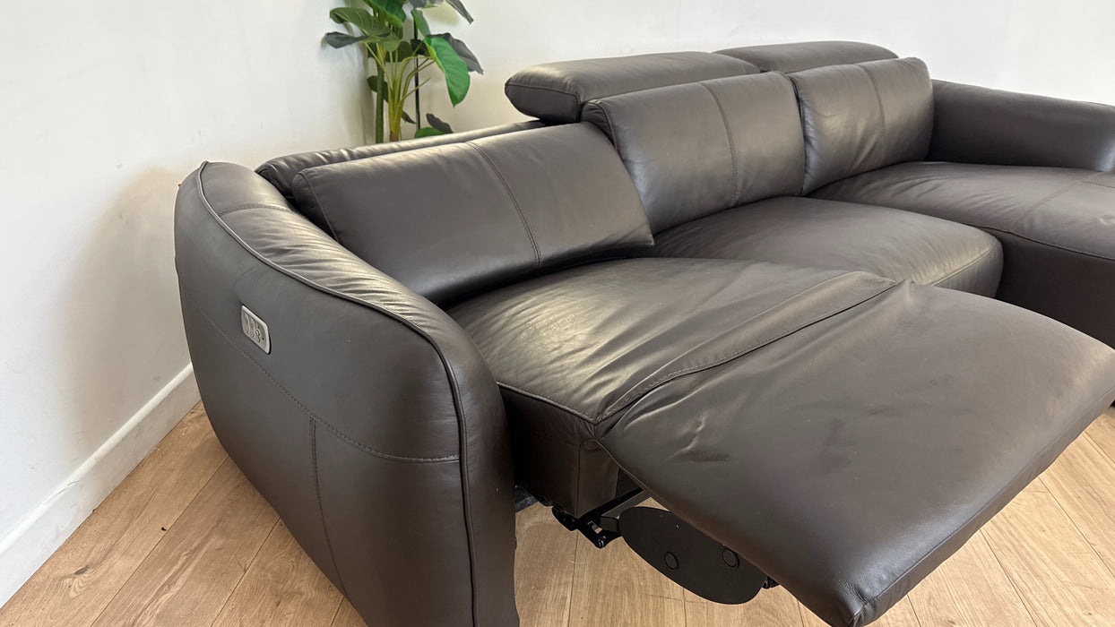 Sofology The Serene Leather 3 Chaise Power Recliner/Headrest in Trusty Matt Dark Brown