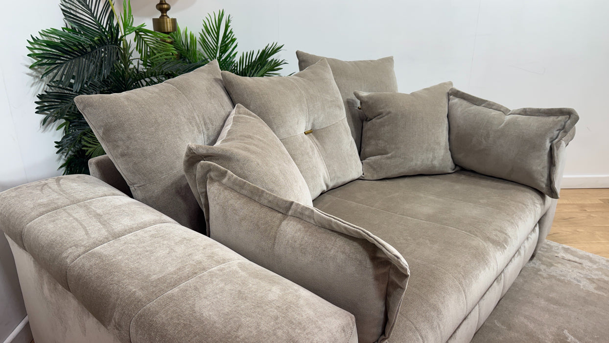 Sofology Oscar Fabric 2 Seater Gold Trim in Fine Textured Chenille Stone