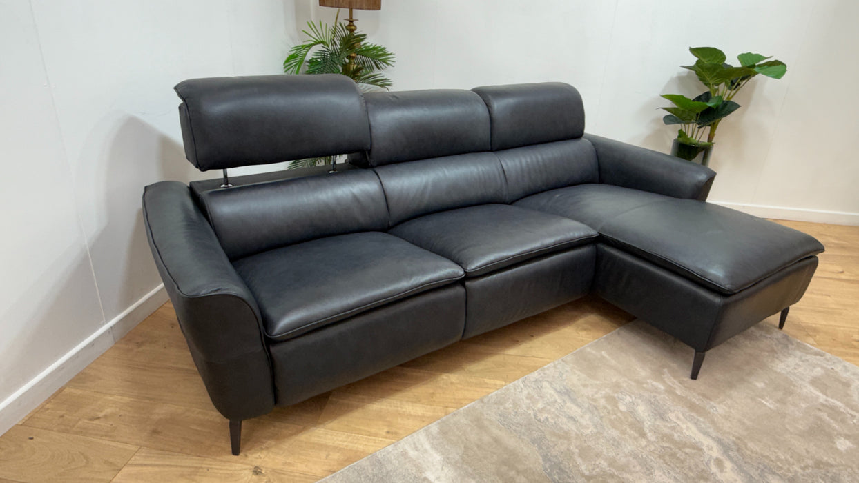Sofology The Viento 3 Seater Leather Chaise In Trusty Embossed Navy