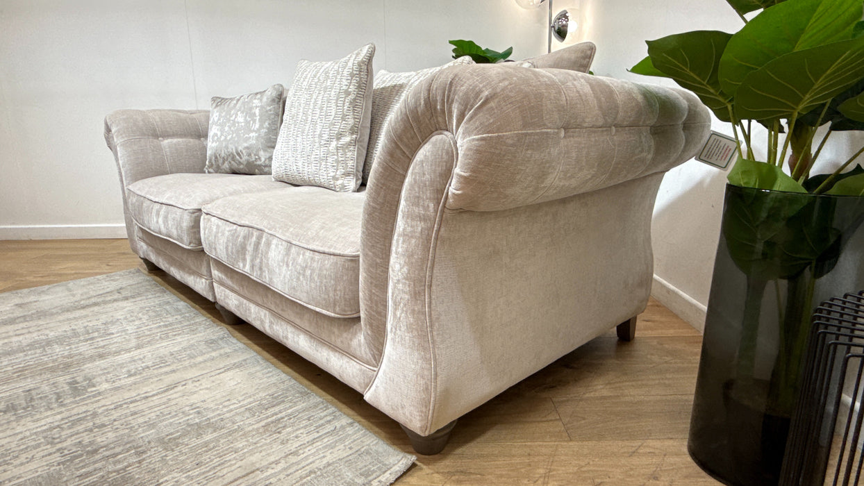 Sofology Highgrove Fabric 4 Seater Split Pillow Back Feather Flex in Luxe Chenille Oyster Mix