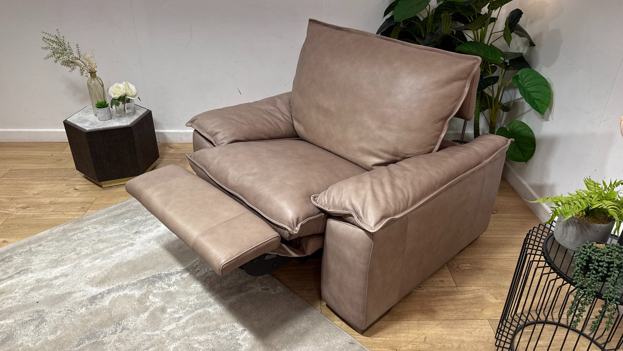 Sofology Embrace Leather Chair Power Recliner/Headrest in Relaxed Soft Stone