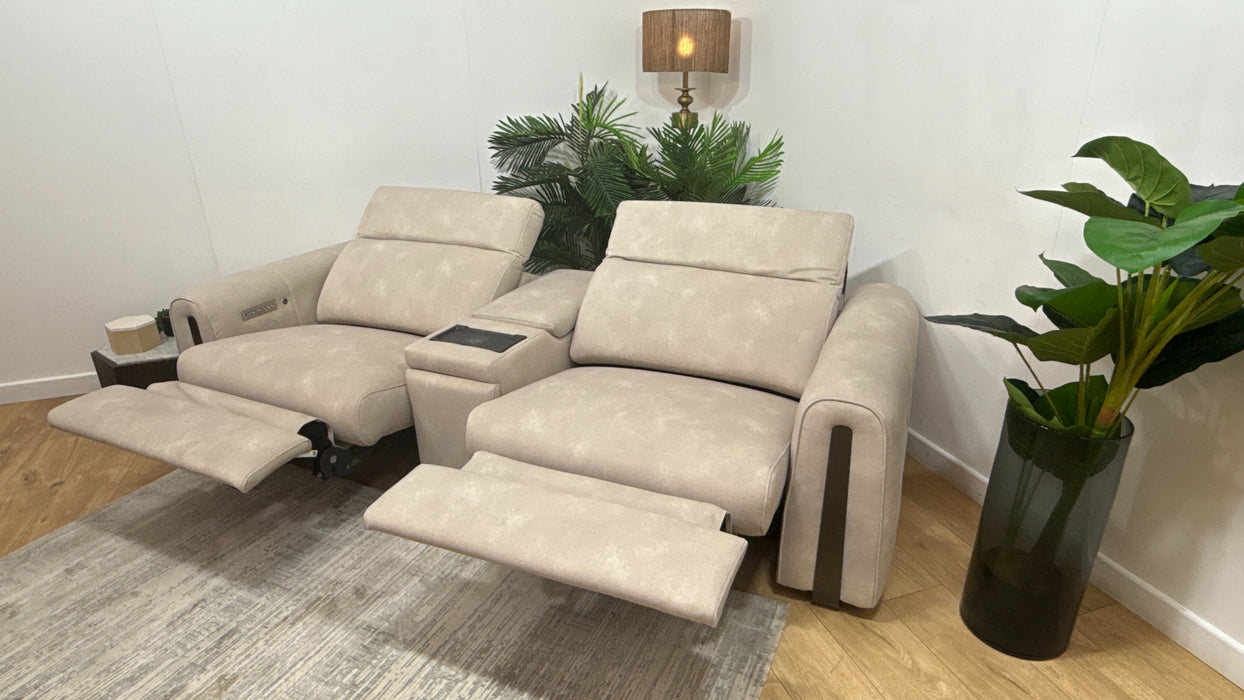 Sofology Kingsbridge Fabric 2.5 Seater Smart Console Power Recliner/Headrest Heated Seats in Lifestyle Flecked Ivory