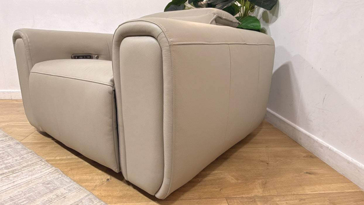 Sofology Premiere Leather Loveseat Power Recliner/Headrest Heated Seat in Trusty Embossed Light Grey