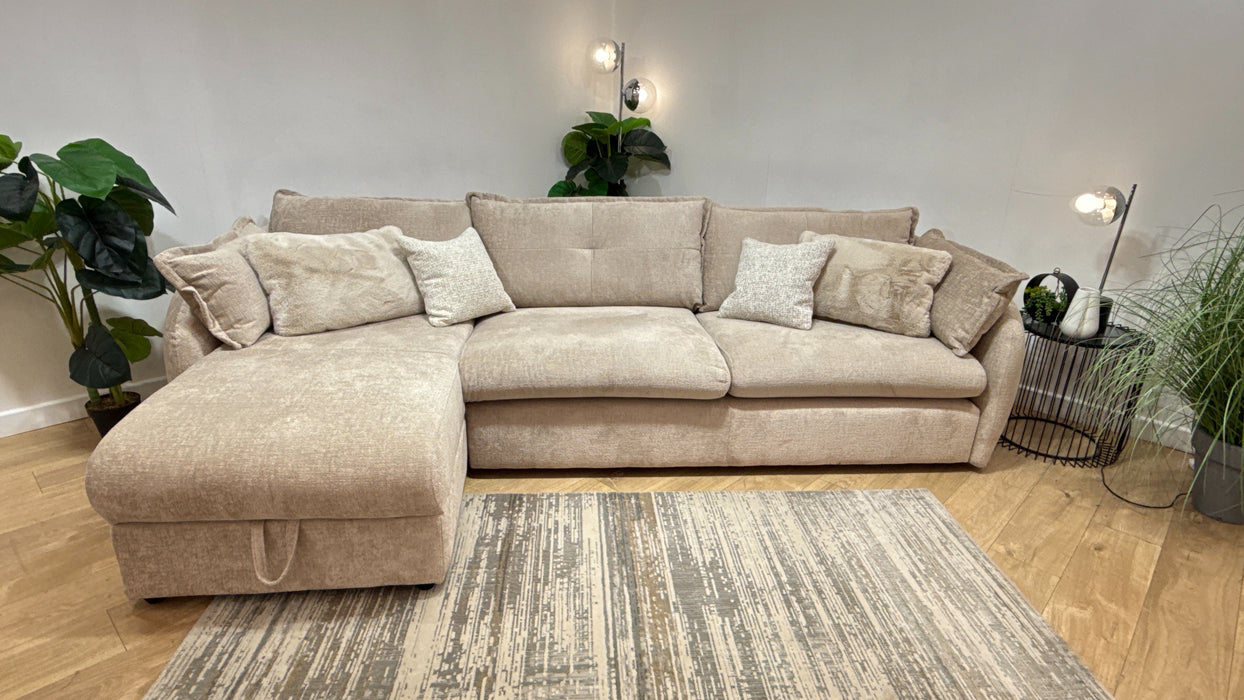Sofology Portobello Fabric Chaise 4 Seater Storage Foam Seats in Teddy Chenille Natural Mix
