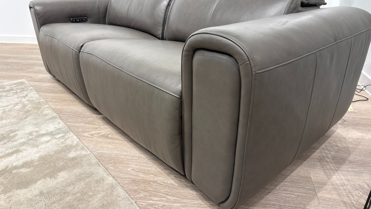 Sofology Premiere Leather 2.5 Seater Power Recliner/Headrest in Trusty Embossed Grey