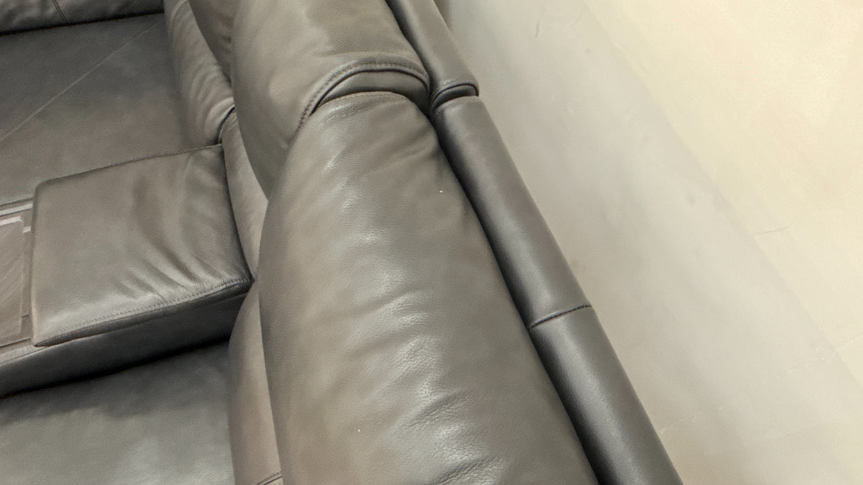 Sofology The Ravello Leather 2 Corner Console 1 Power Recliner/Headrest Heated Seat Lumbar Support in Trusty Embossed Navy