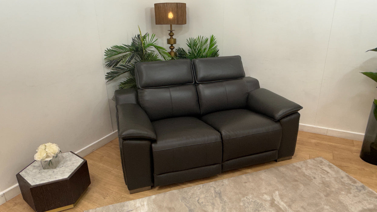 Sofology Benz Leather 2 Seater Power Recliner/Headrest in Trusty Sheen Charcoal