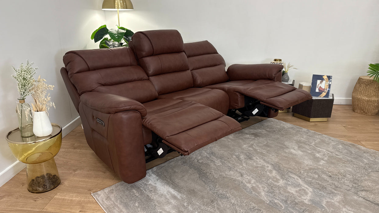 Sofology The Cleveland 3 Seater Recliner Sofa in Trusty Embossed Leather Chestnut