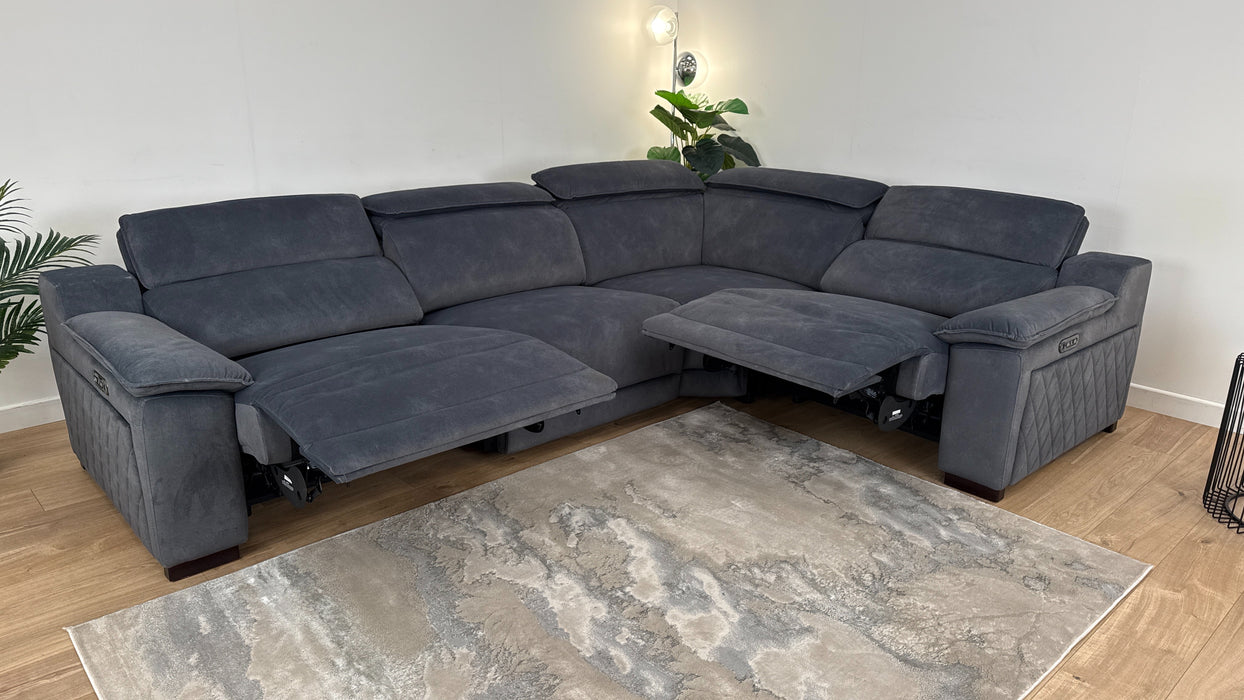 Benz 3 Corner 1.5 - Fabric Power Reclining Sofa   - Lifestyle Flecked Charcoal