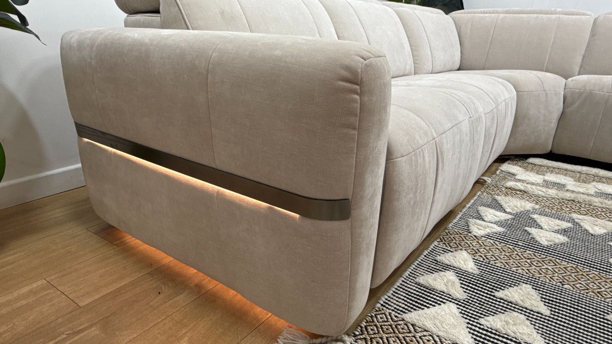 Sofology Lumiere 3 Corner 1.5 Power Recliner/Headrest Heated Seats in Relaxed Chenille Cotton