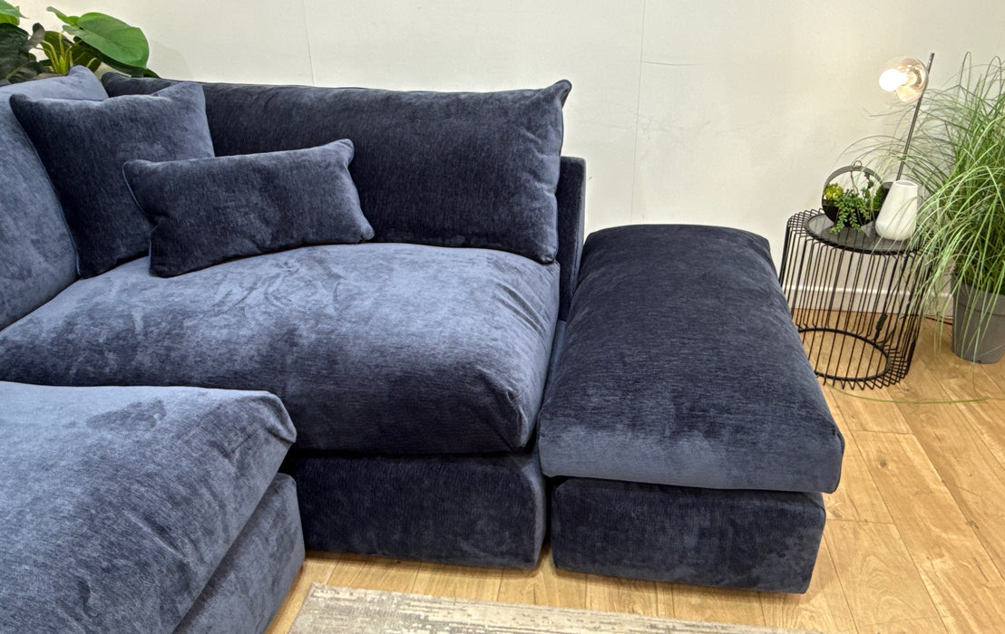 Sofology Georgio 3 Corner 1 Terminal Extra Flex Seats in Luxury Deep Pile Chenille Denim Mix