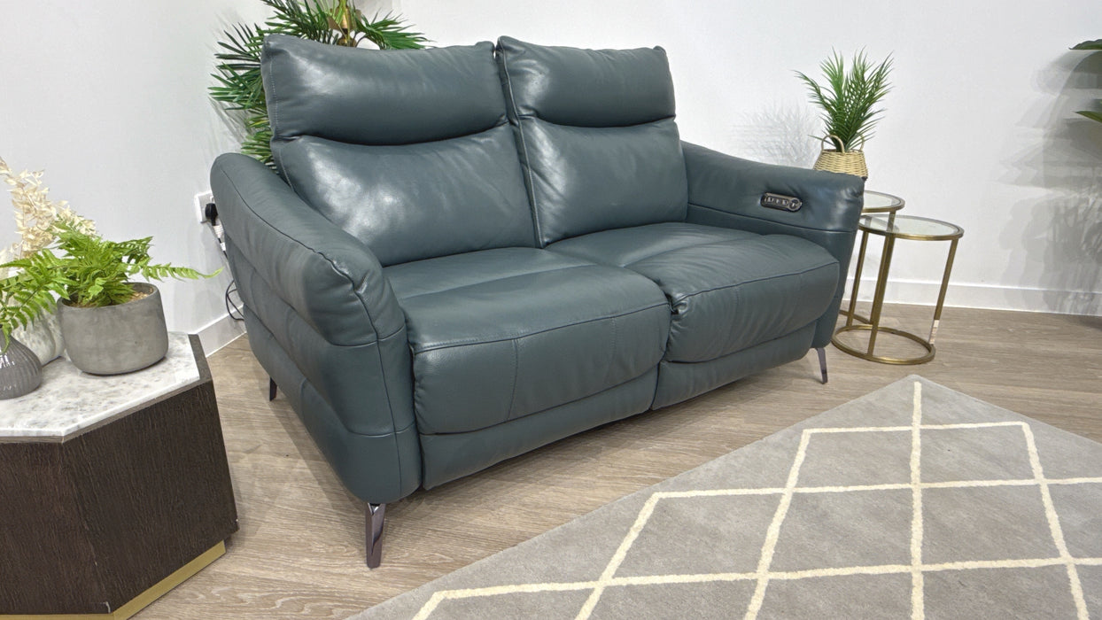 Sofology Renato Leather 2 Seater Power Recliner in Trusty Embossed Peacock
