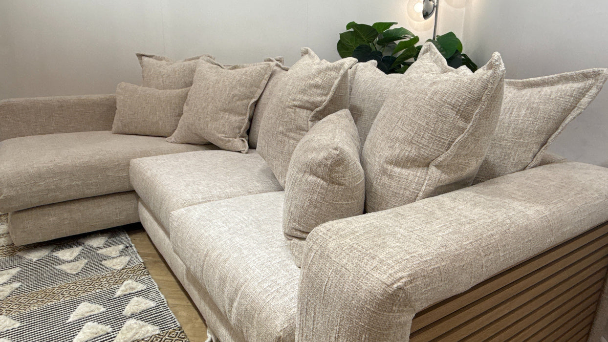 Sofology Cove Fabric Chaise Small Light Wood Panel in Artisan Chenille Ecru