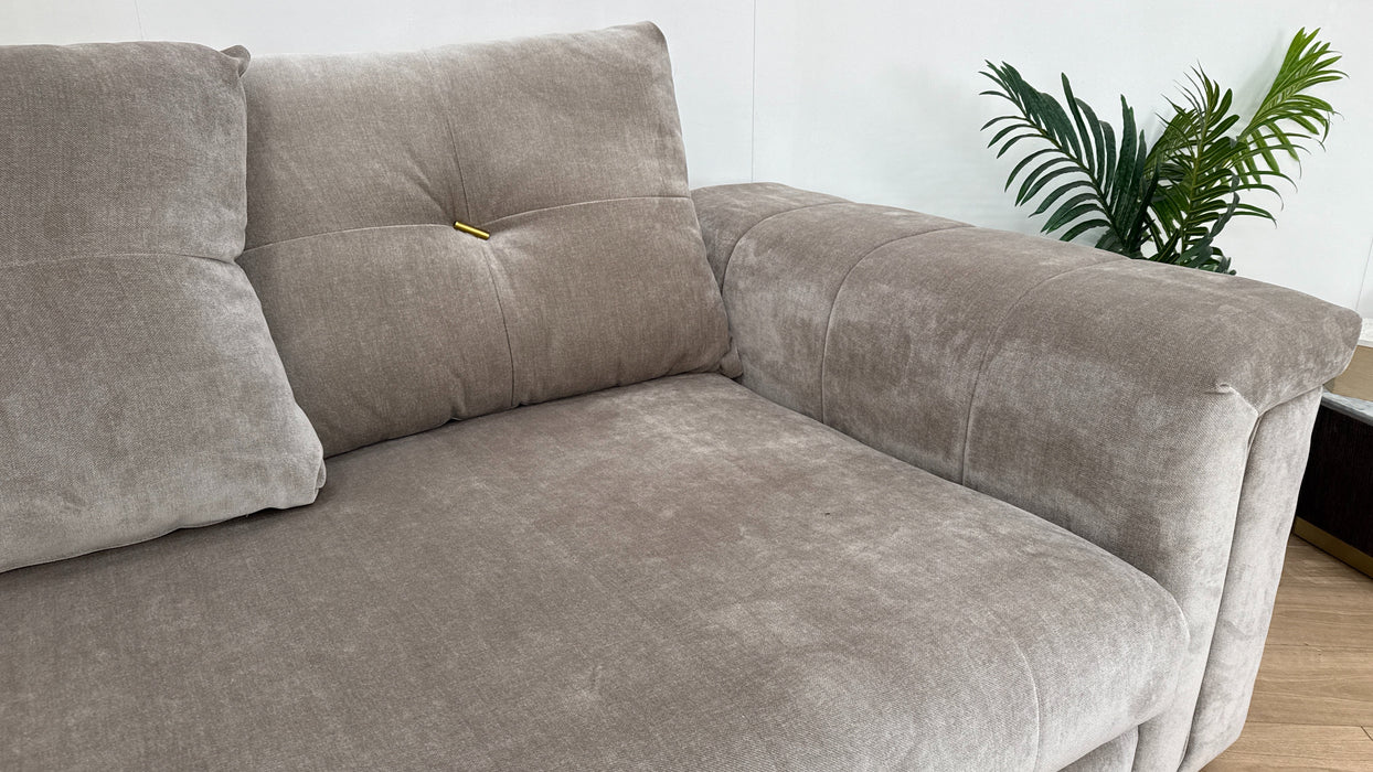 Sofology The Oscar Fabric 4 Seater Gold Trim in Fine Textured Chenille Stone Mix