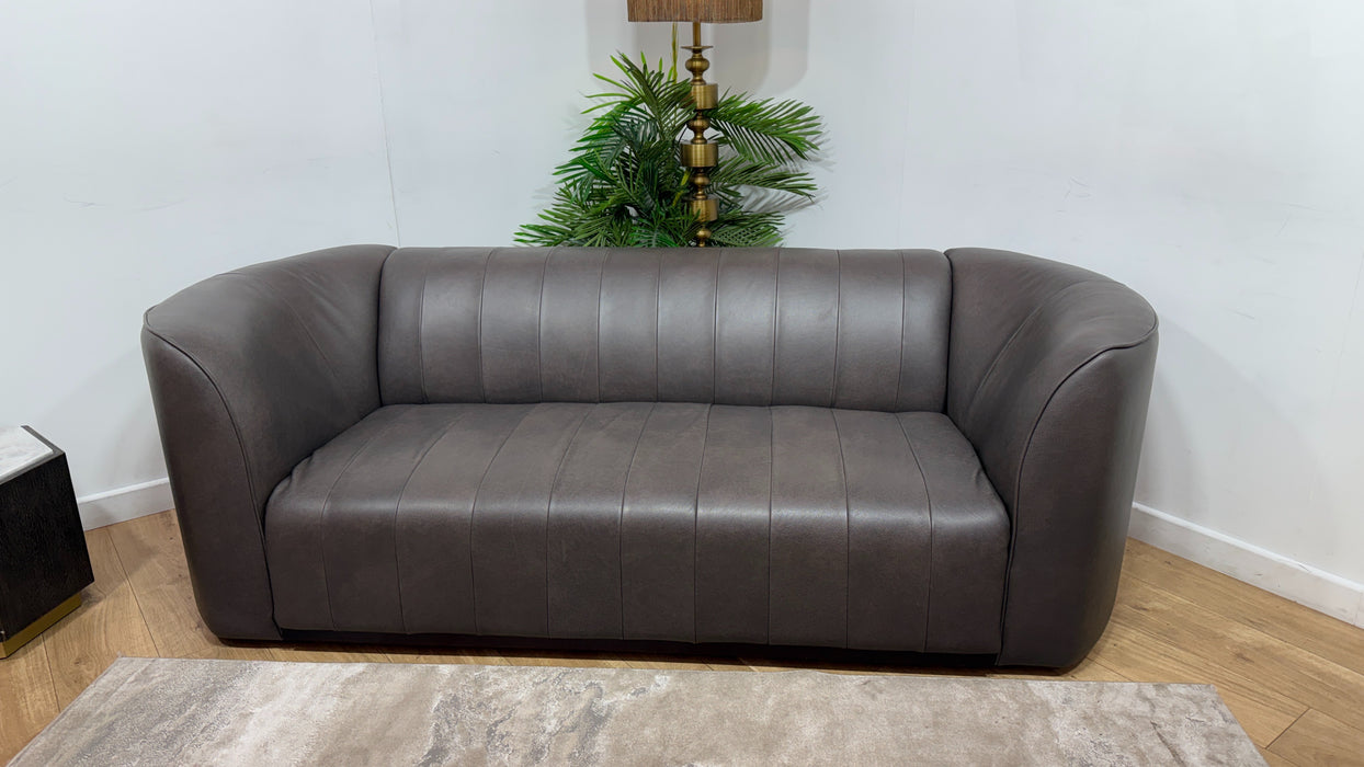 Sofology Fitzrovia Leather 3 Seater Dark Wood Trim in Relaxed Natural Grain Espresso Mix