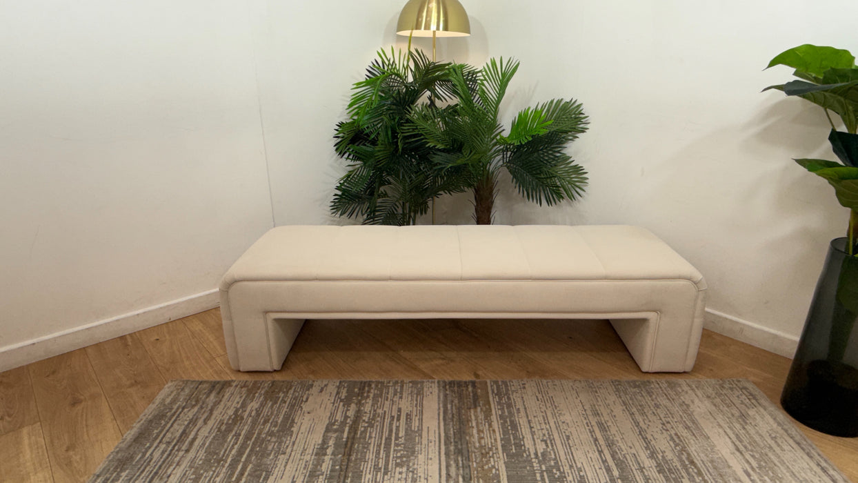Sofology Oscar Fabric Large Bench Footstool No Trim in Super Matt Velvet Ecru