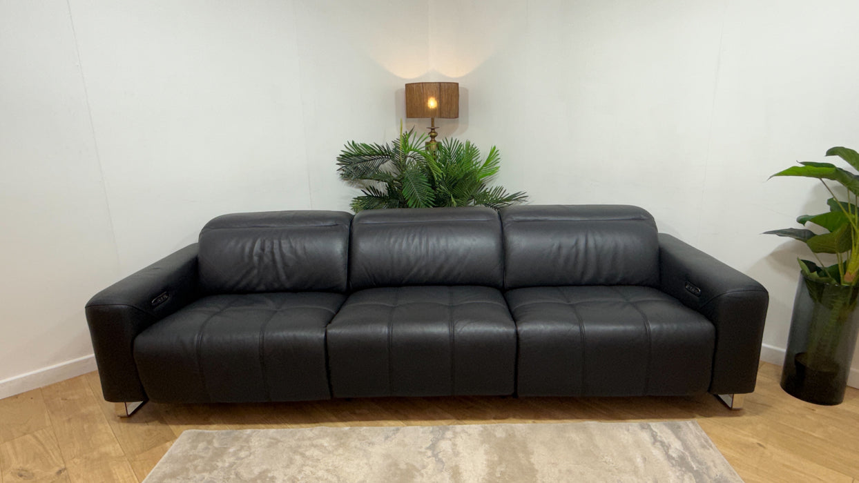 Sofology Marvella Leather 4 Seater Split Power Recliner/Headrest in Trusty Sheen Jet Black