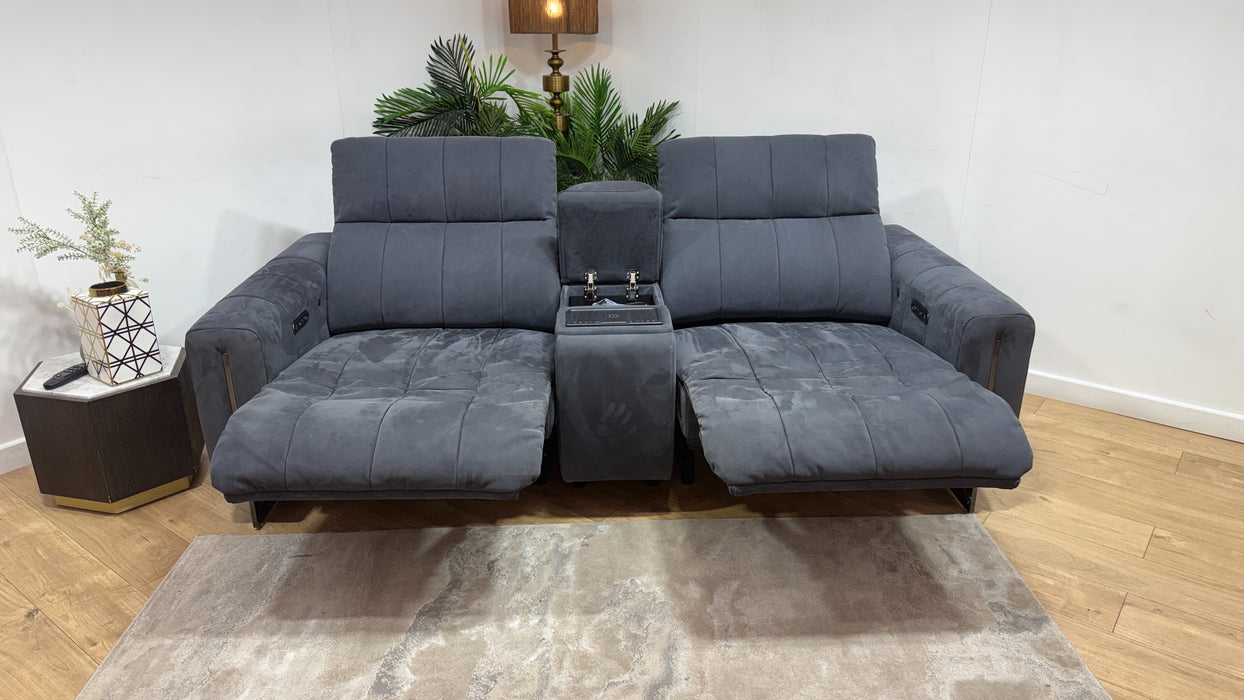 Sofology Paramount Fabric 2.5 Seater Console Power Recliner/Headrest Heated Seats Speakers in Lifestyle Nubuck Feel Charcoal