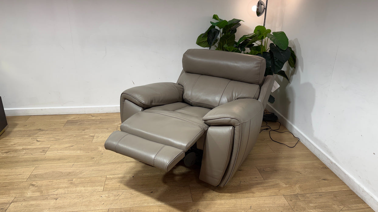 Sofology Radleigh Leather Chair Power Recliner/Headrest in Trusty Soft Sheen Taupe