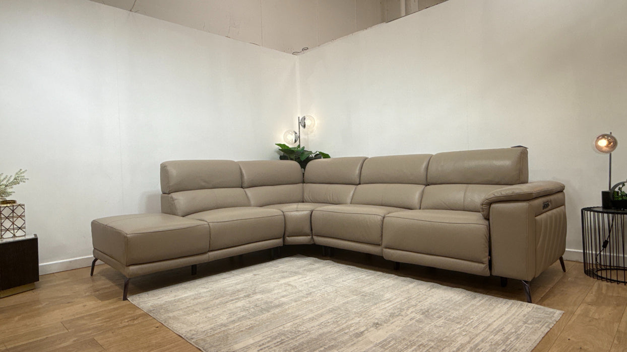 Sofology The Fratelli 1.5 Chaise Corner 3 Power Recliner/Headrest in Trusty Embossed Leather Stone