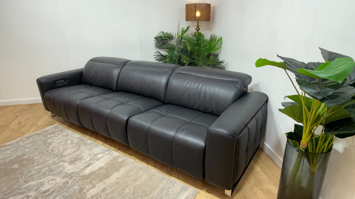 Sofology Marvella Leather 4 Seater Split Power Recliner/Headrest in Trusty Sheen Jet Black