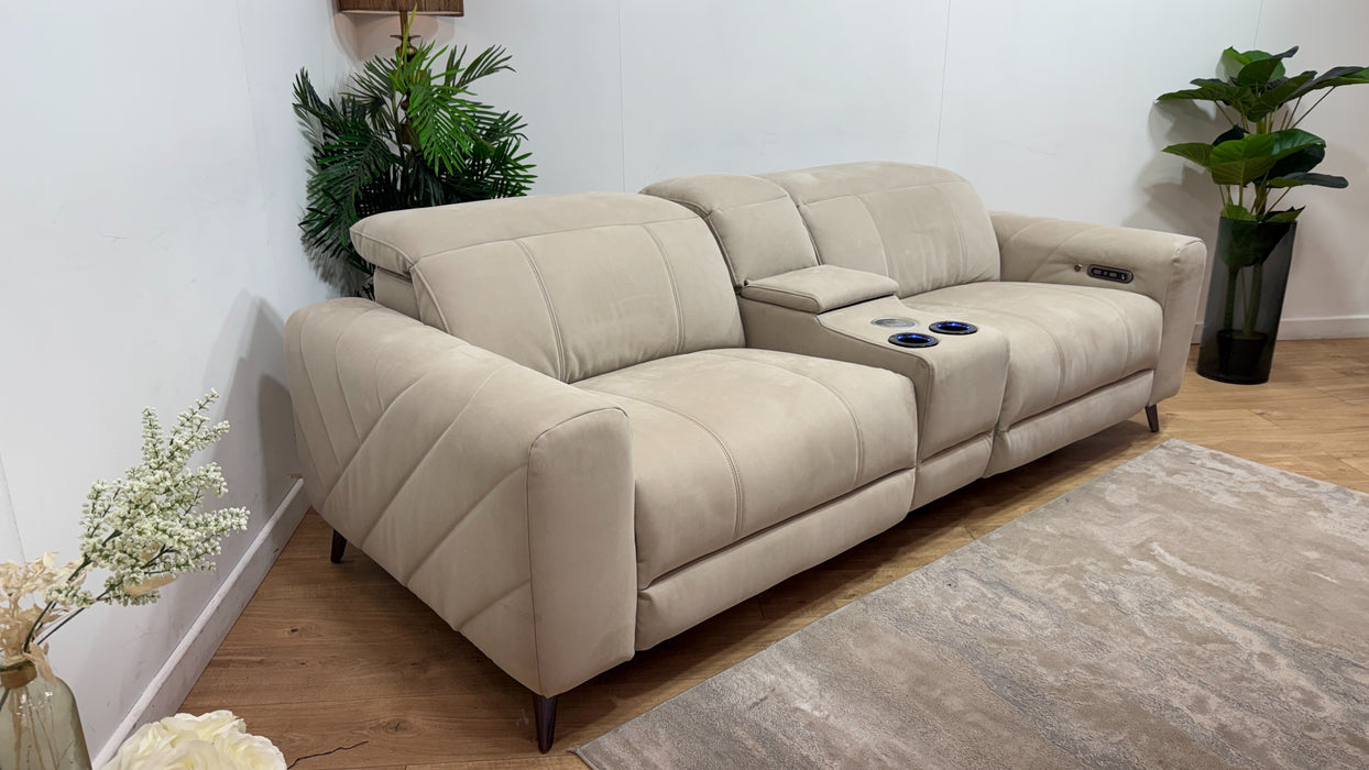 Sofology Allure Fabric 2.5 Smart Console Power Recliner/Headrest Heated Seats in Lifestyle Nubuck Feel Stone