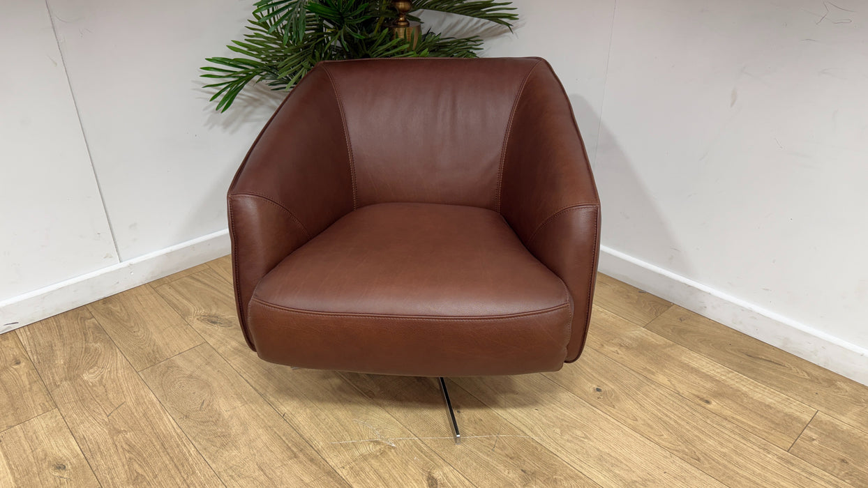 Sofology Adler Leather Swivel Chair in Relaxed Soft Brown